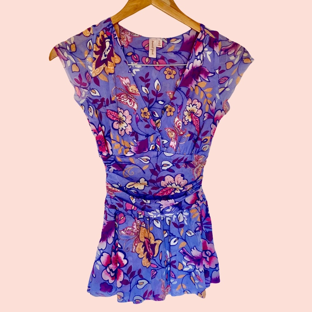 Anthropologie purple butterfly blouse